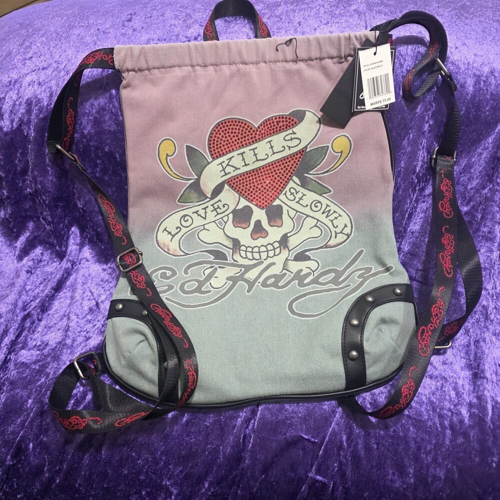 Ed Hardy Love Kills Slowly Skull Heart Full Size Backpack ~ Y2K ~ Tattoo ~ NWT